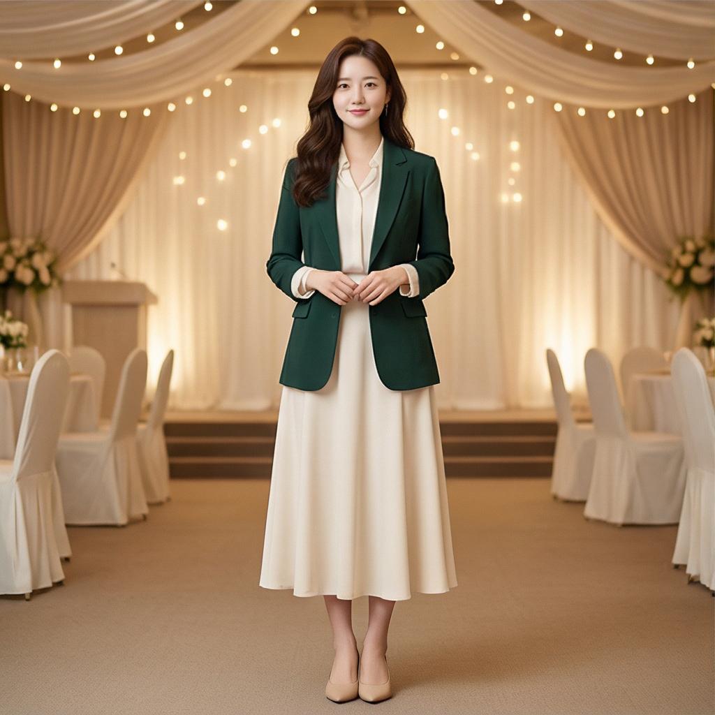 아이보리 롱 스커트: 부드러운 하객 룩