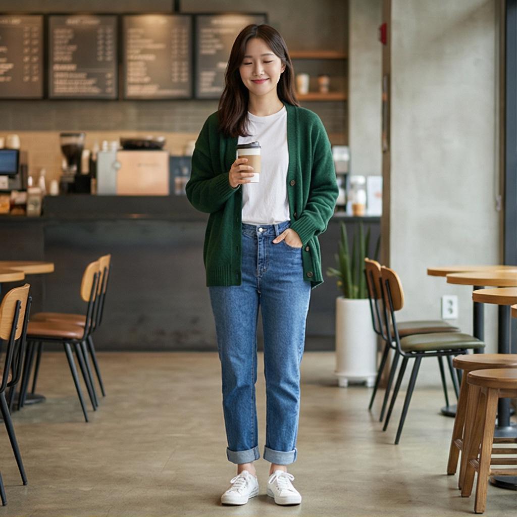 흰색 티셔츠와 청바지: 편안한 데일리 스타일