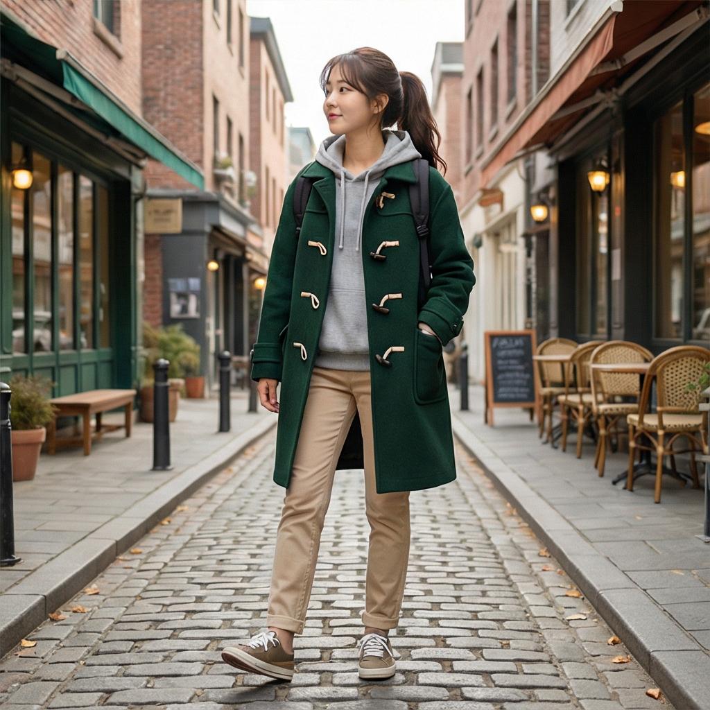 회색 후드티와 면바지: 경쾌한 캐주얼룩