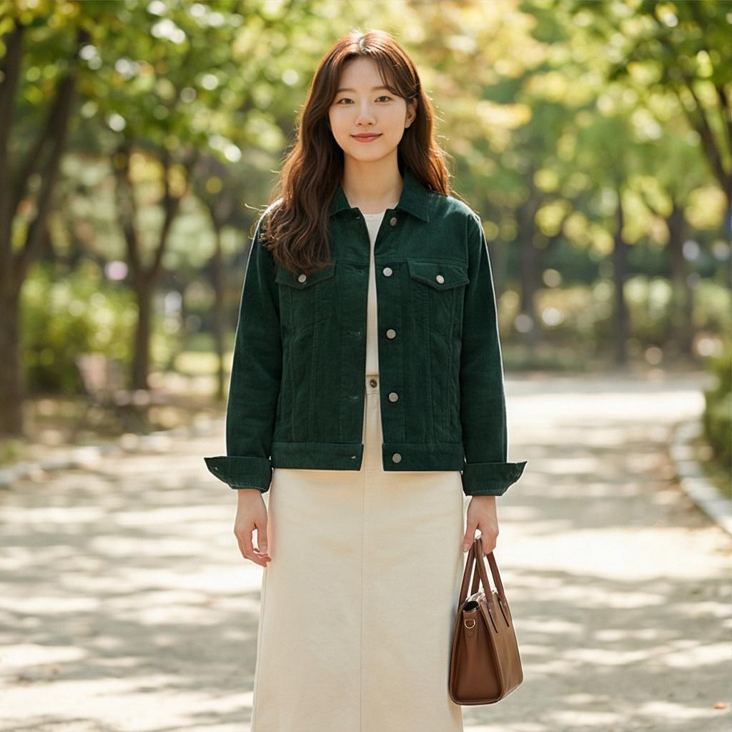 베이지색 롱 스커트: 부드럽고 차분한 나들이룩