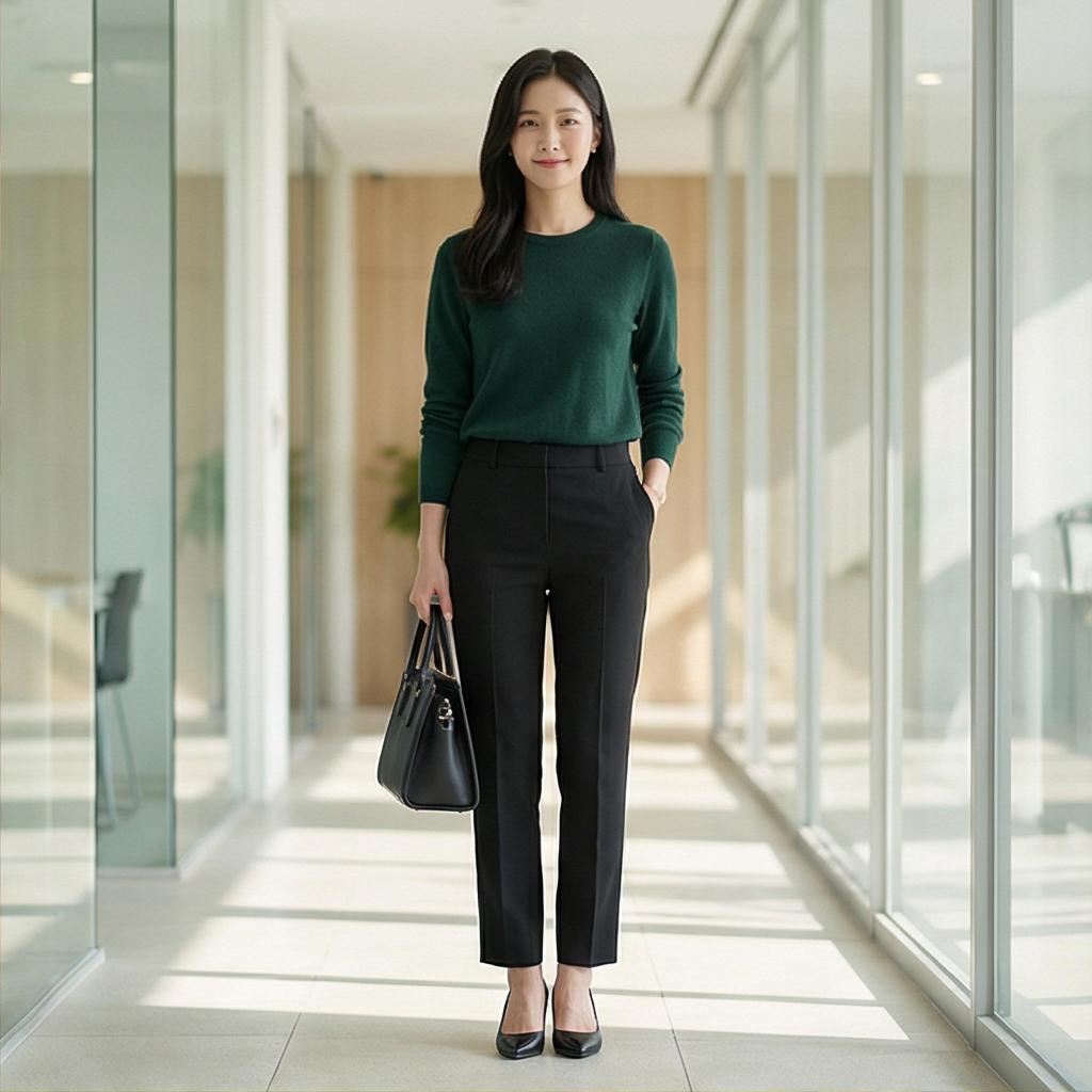 검정 슬랙스: 단정하고 깔끔한 출근룩
