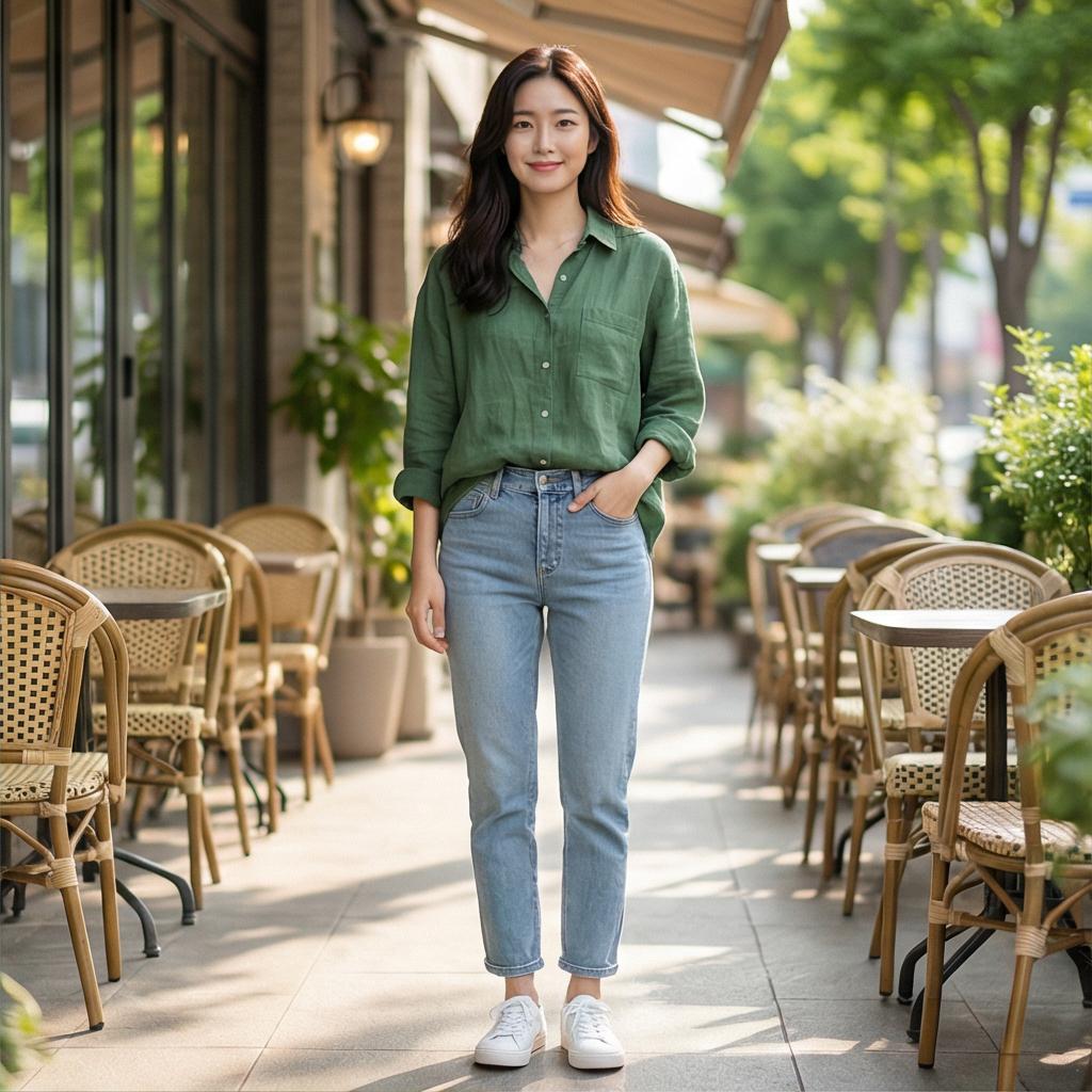 연청 데님 팬츠: 생기 넘치는 주말 나들이 룩