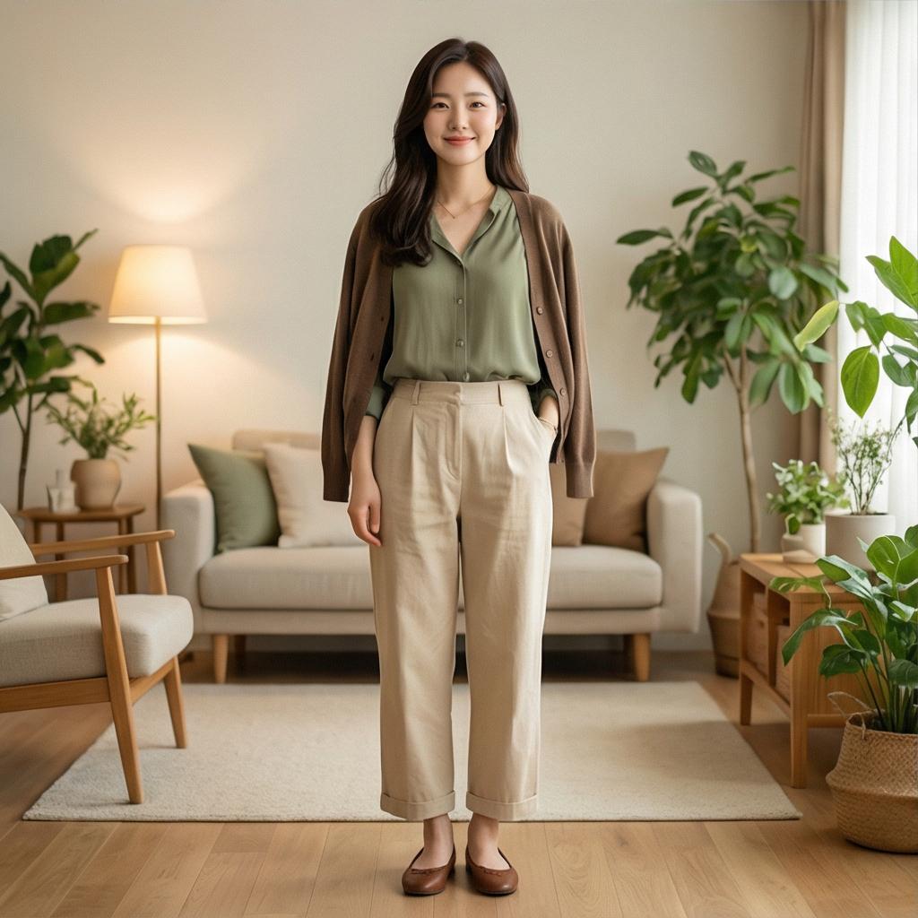 베이지색 면바지: 부드럽고 차분한 데일리룩