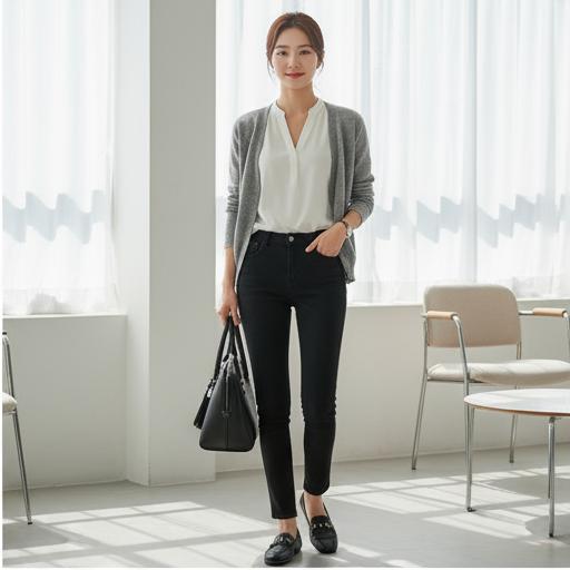 검정 스키니진: 시크한 출근룩