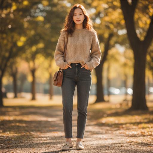 베이지색 니트: 부드러운 근교 나들이 룩