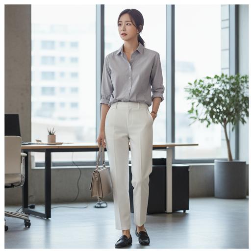 흰 팬츠: 미니멀 오피스룩