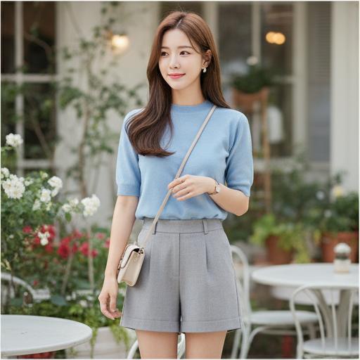 파스텔톤 니트 반팔: 부드러운 인상을 주는 데이트룩