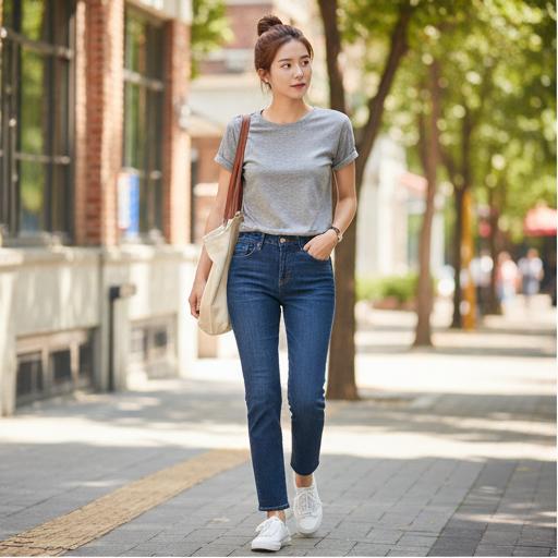 진청 데님 팬츠: 활동적인 데일리룩