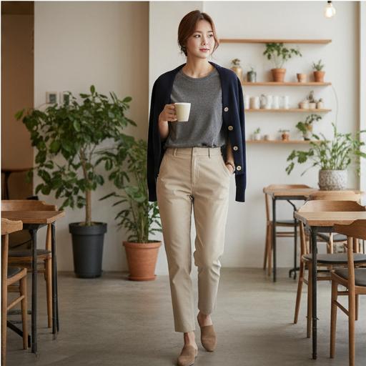 네이비 가디건: 깔끔한 비즈니스 캐주얼룩