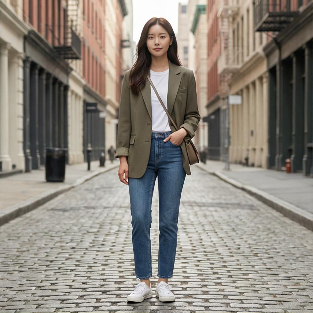 흰색 무지 티셔츠와 청바지: 편안한 데일리룩