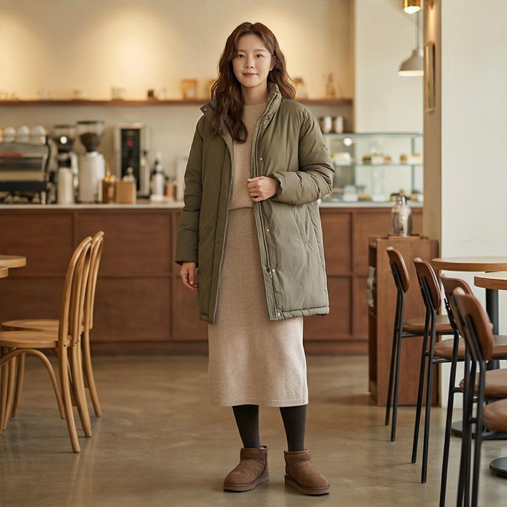 니트 롱스커트: 포근한 분위기