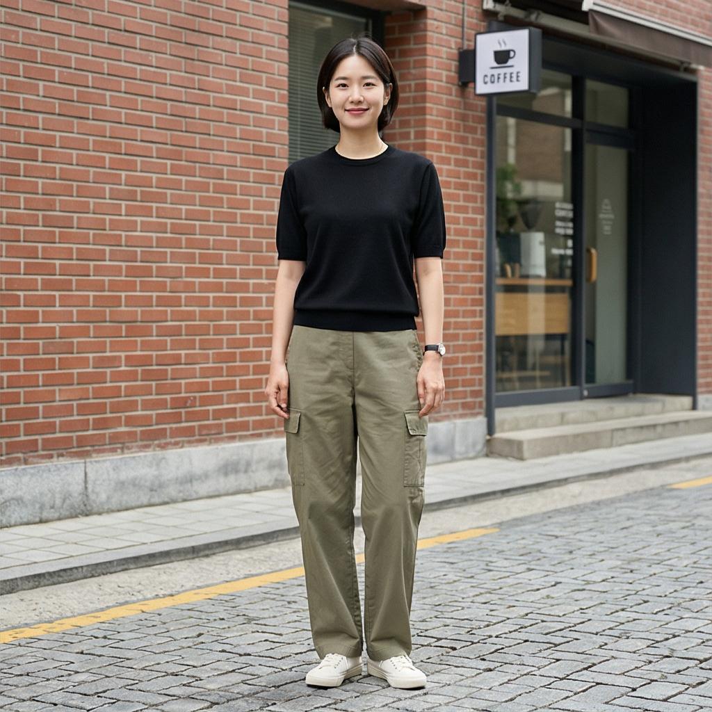 블랙 니트와 티셔츠: 편안한 데일리 스타일