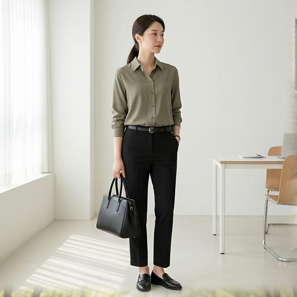 검정 슬랙스: 차분하고 단정한 오피스 룩