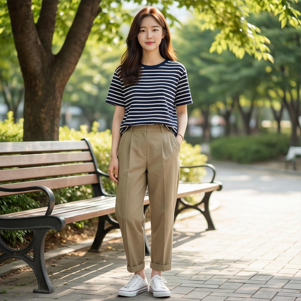 스트라이프 티셔츠: 편안한 나들이 룩