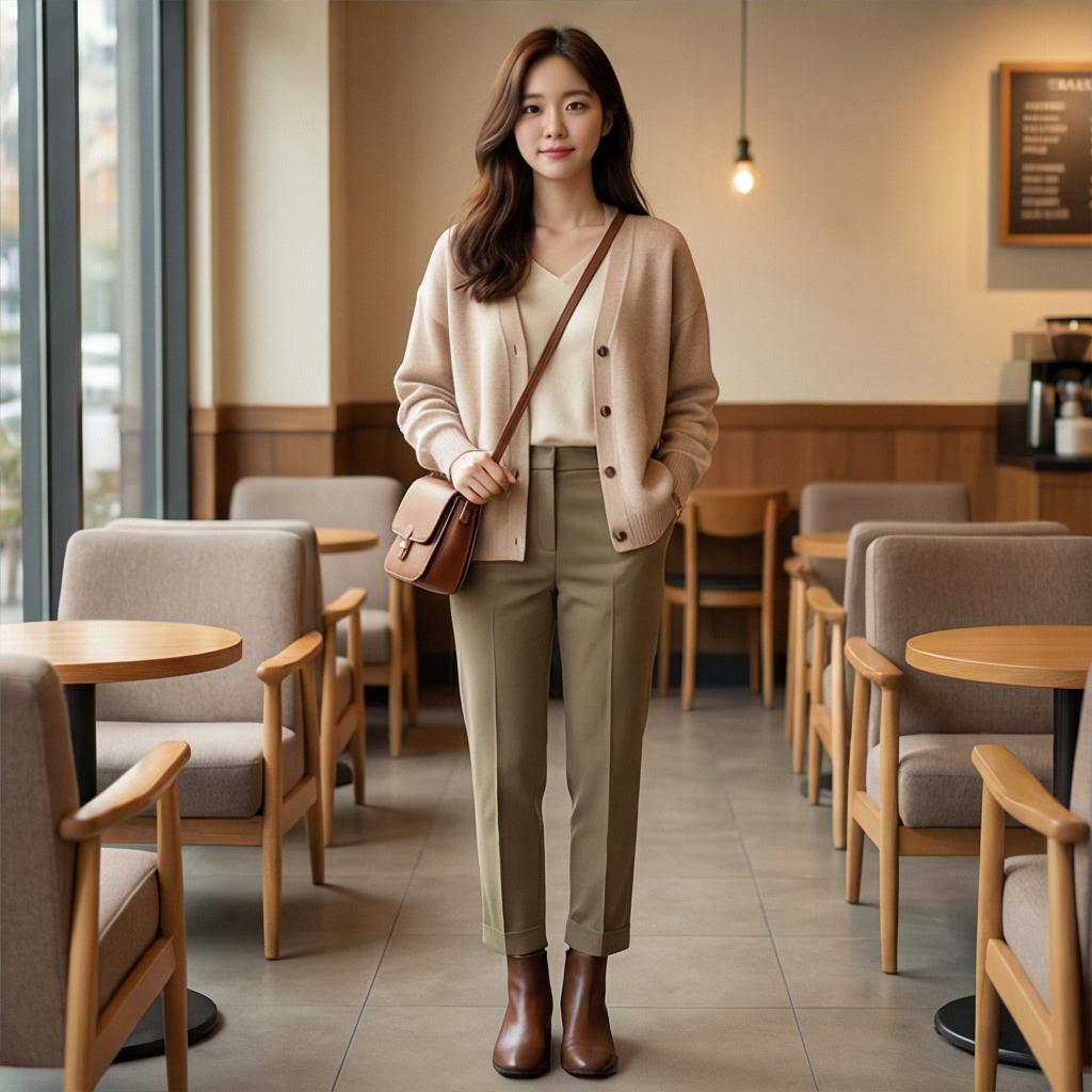 베이지 가디건: 부드러운 데이트 스타일