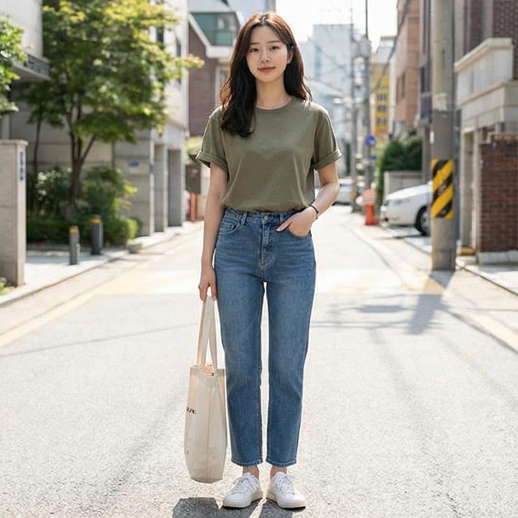 중청 데님 팬츠: 자유로운 캐주얼 룩