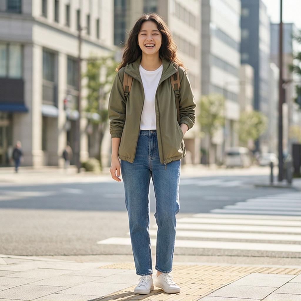 화이트 티셔츠와 데님 팬츠: 활동적인 데일리 스타일