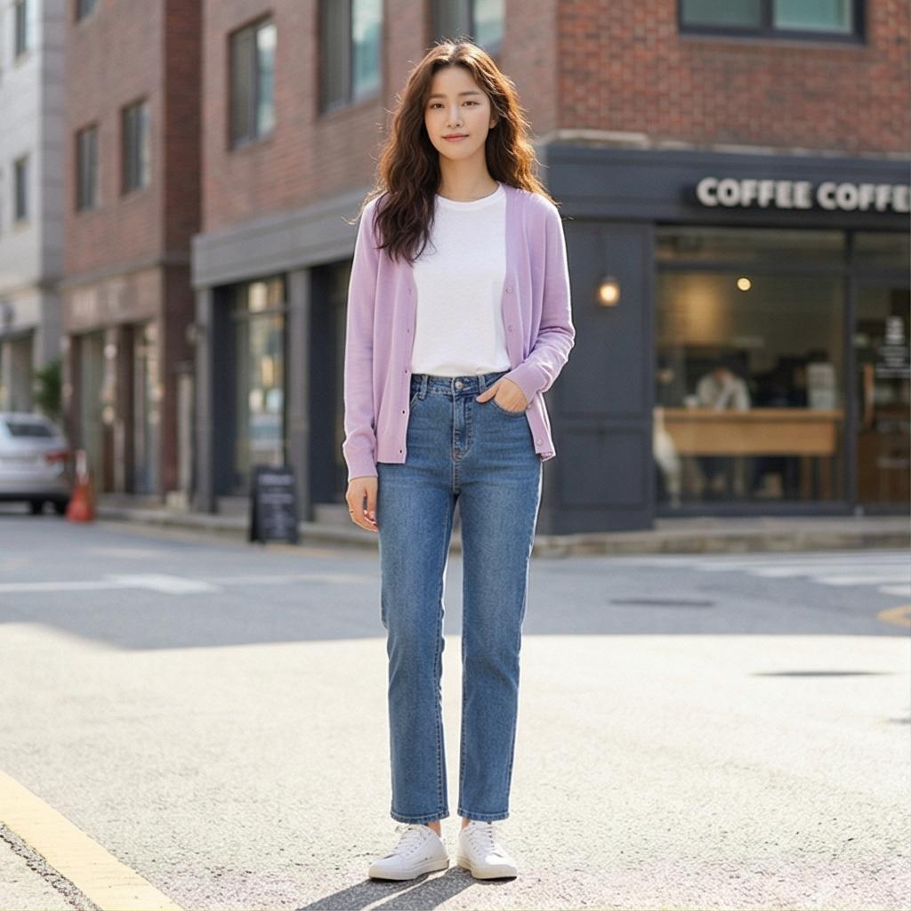 흰색 티셔츠와 데님 팬츠: 데일리 스타일