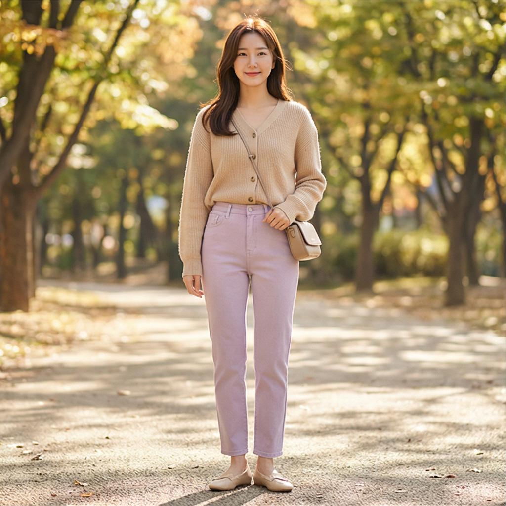 베이지 니트와 가디건: 부드러운 데이트 스타일