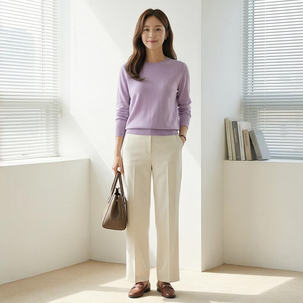 아이보리 와이드 슬랙스: 단정한 오피스 스타일