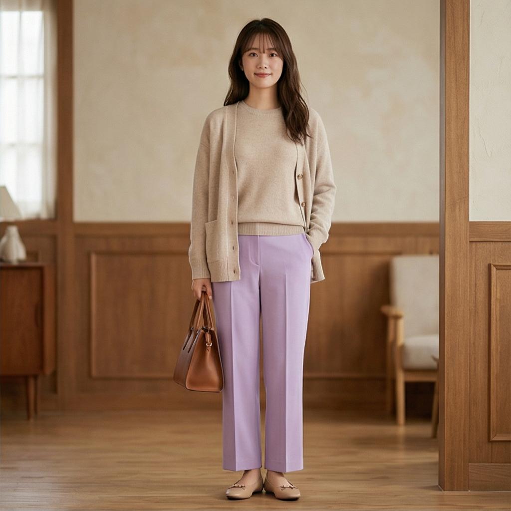 베이지색 니트와 가디건: 포근한 데일리 룩