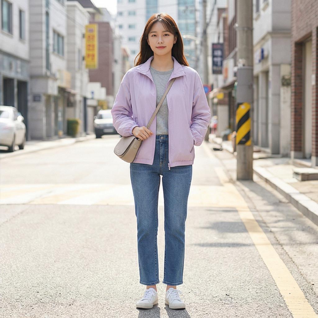 중청 데님 팬츠와 스니커즈: 경쾌한 데일리 룩