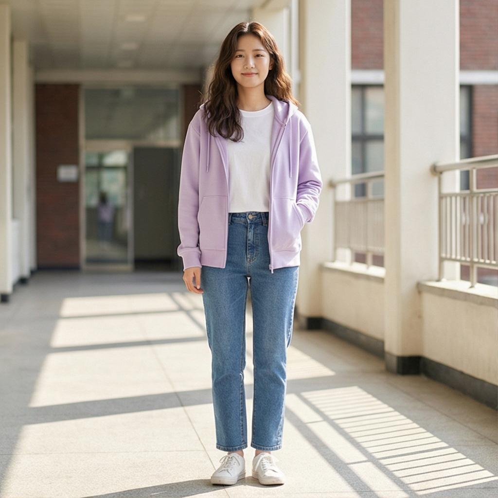중청 데님 팬츠: 캐주얼한 캠퍼스 룩