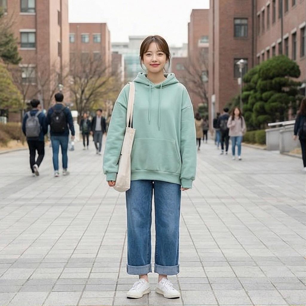 데님 와이드 팬츠: 활동적인 캠퍼스 스타일