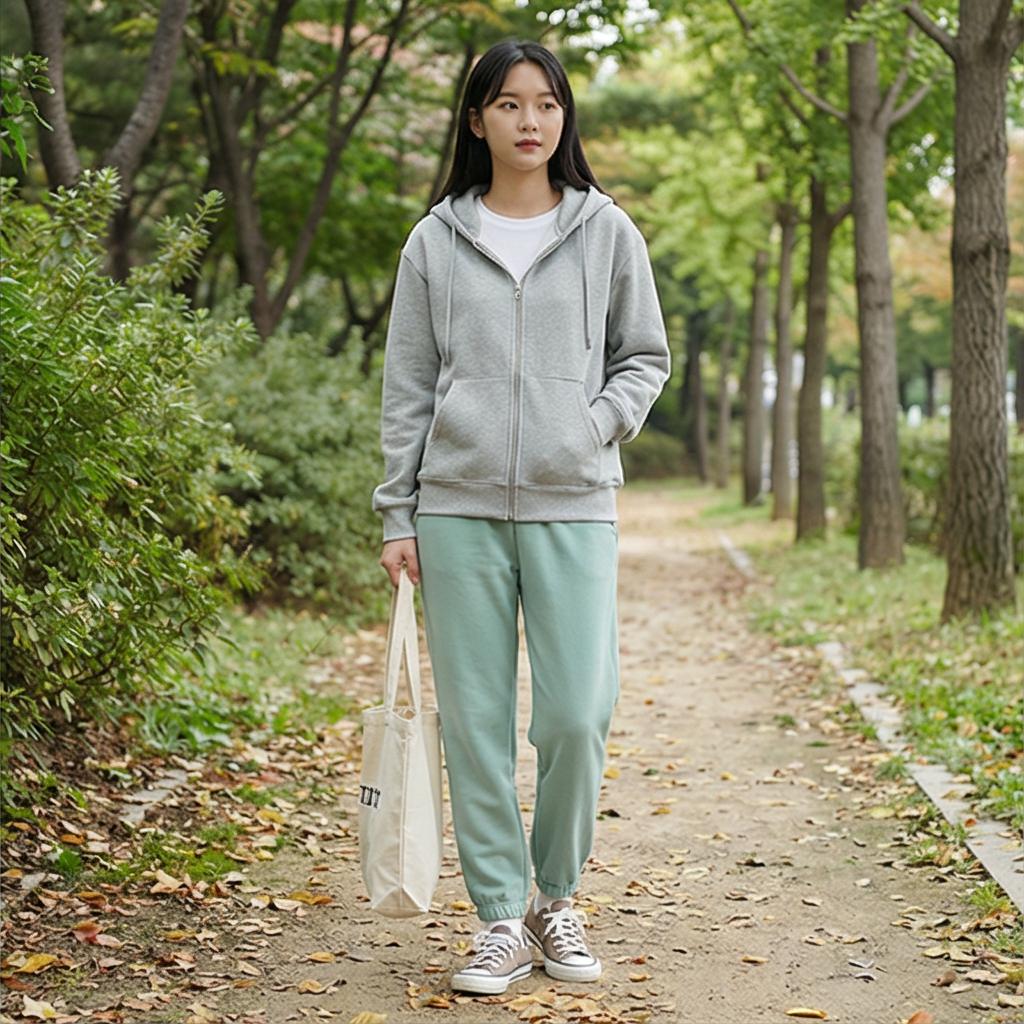 그레이 후드 집업: 편안한 캠퍼스 스타일