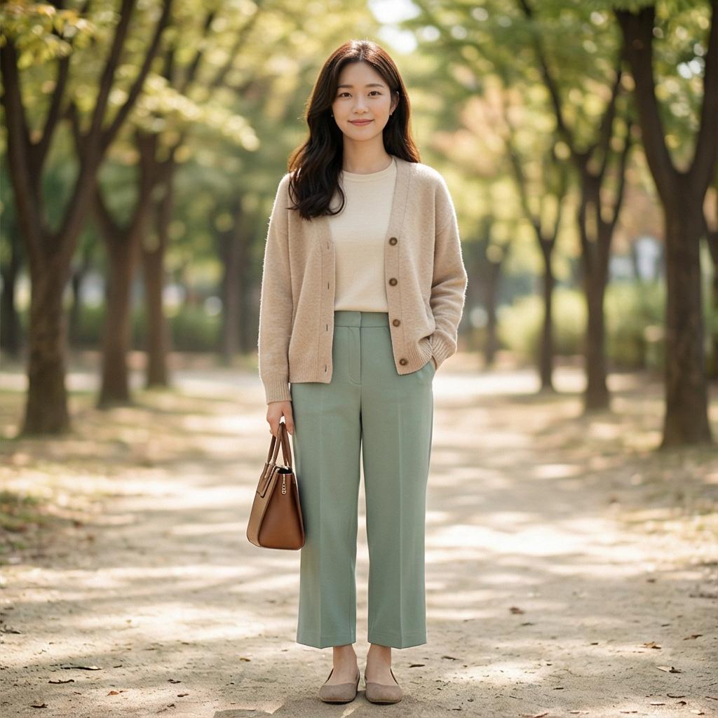 베이지색 니트: 부드러운 나들이 룩