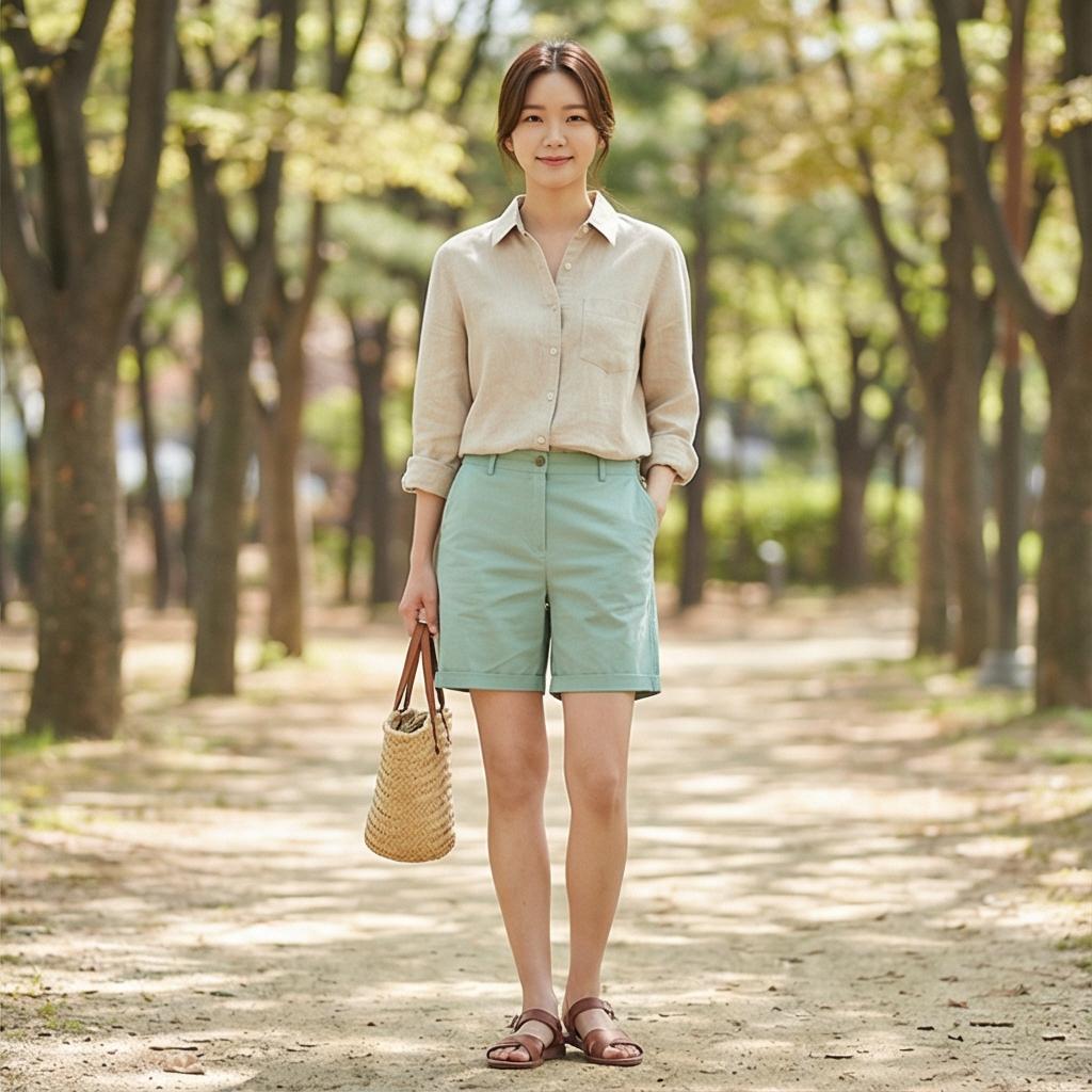 베이지색 린넨 셔츠: 차분한 분위기