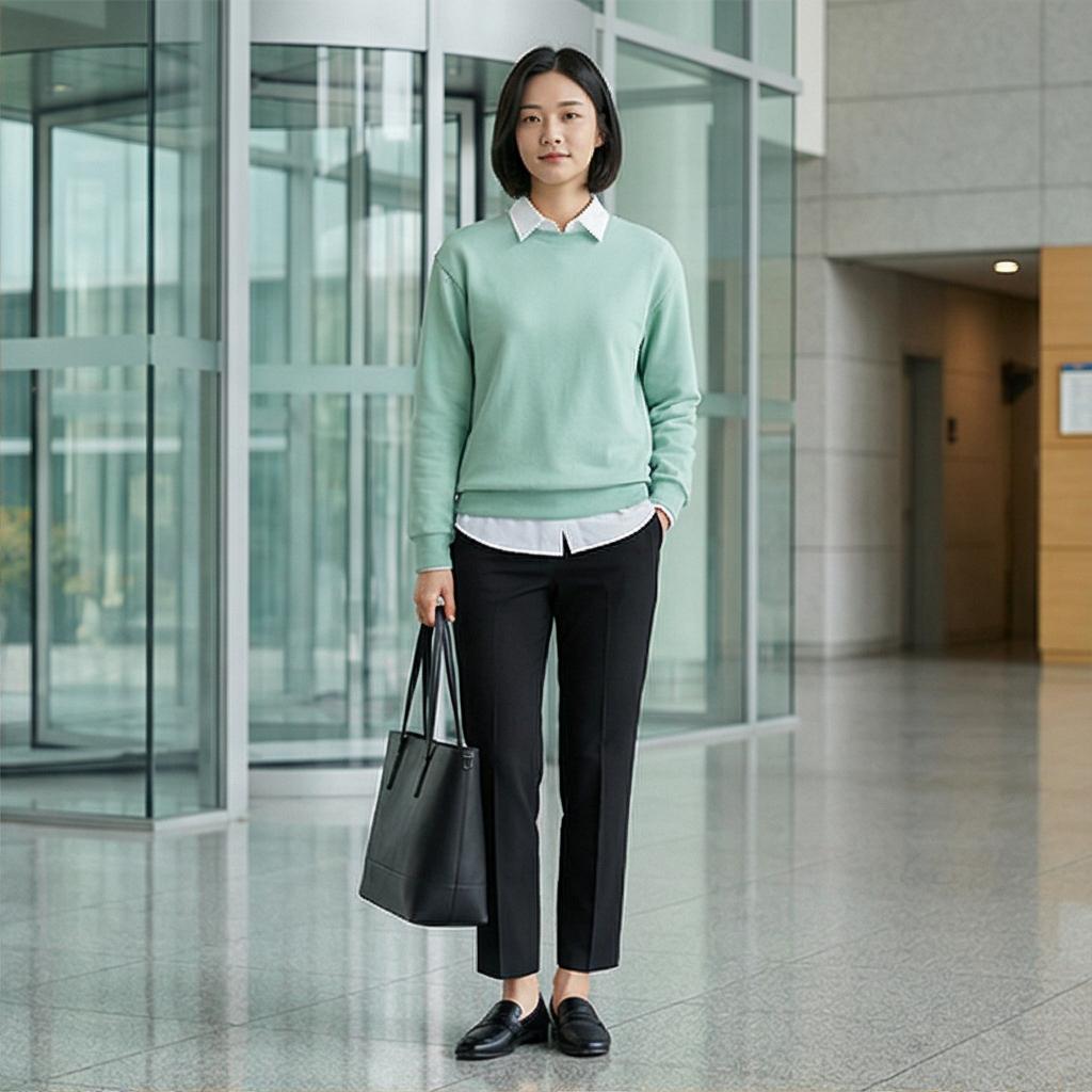 검정 슬랙스와 가죽 가방: 세련된 비즈니스 캐주얼 룩