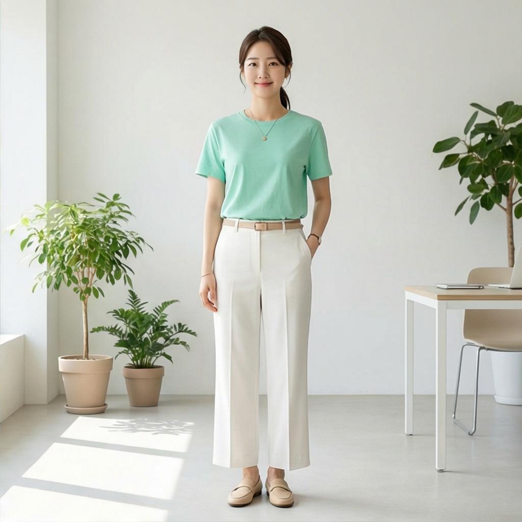 화이트 와이드 슬랙스: 화사한 오피스 스타일