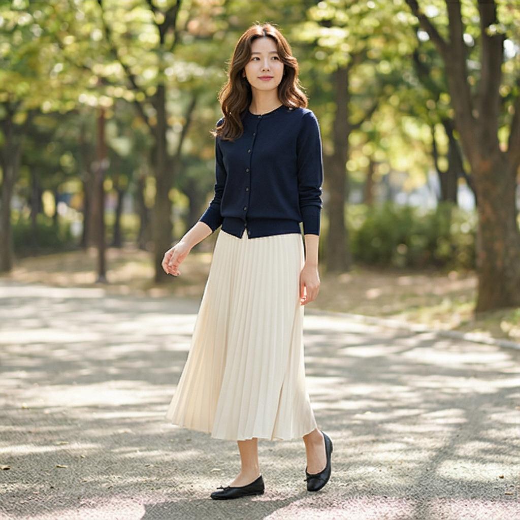 아이보리 롱 스커트: 우아한 분위기