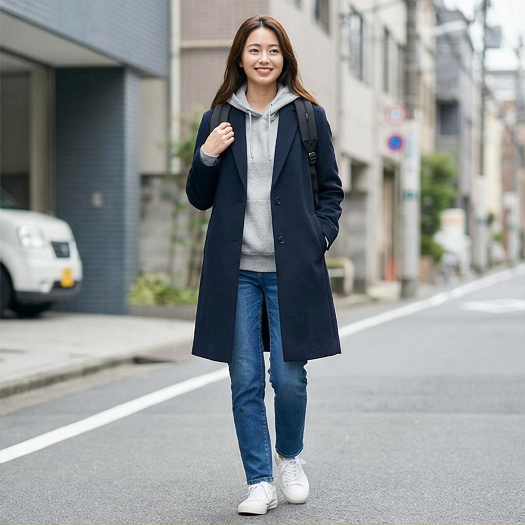 회색 후드티 & 데님 팬츠: 편안한 캐주얼 스타일