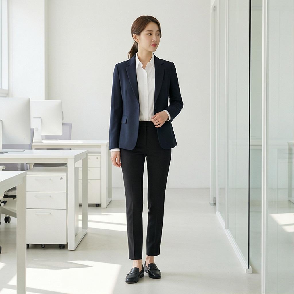 화이트 셔츠와 슬랙스: 깔끔한 오피스룩