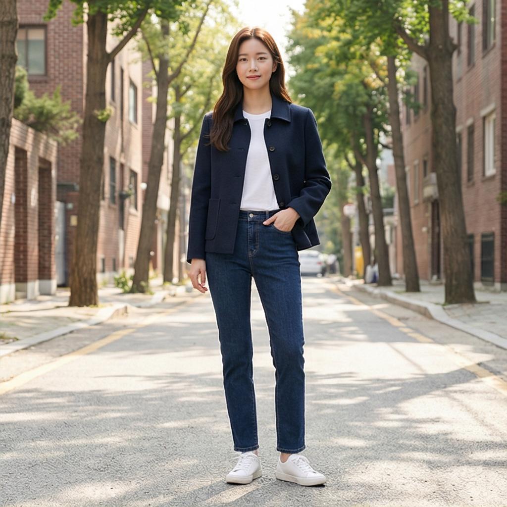 청바지와 흰색 반팔티: 편안한 스타일