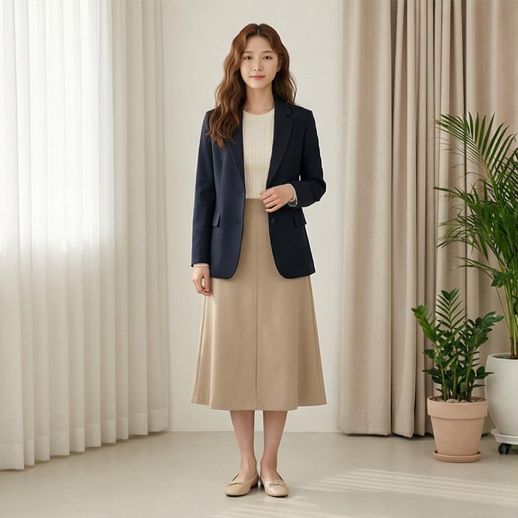 베이지색 롱 스커트: 우아한 분위기