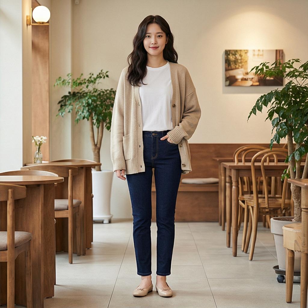 베이지 가디건: 부드럽고 편안한 인상의 데이트룩