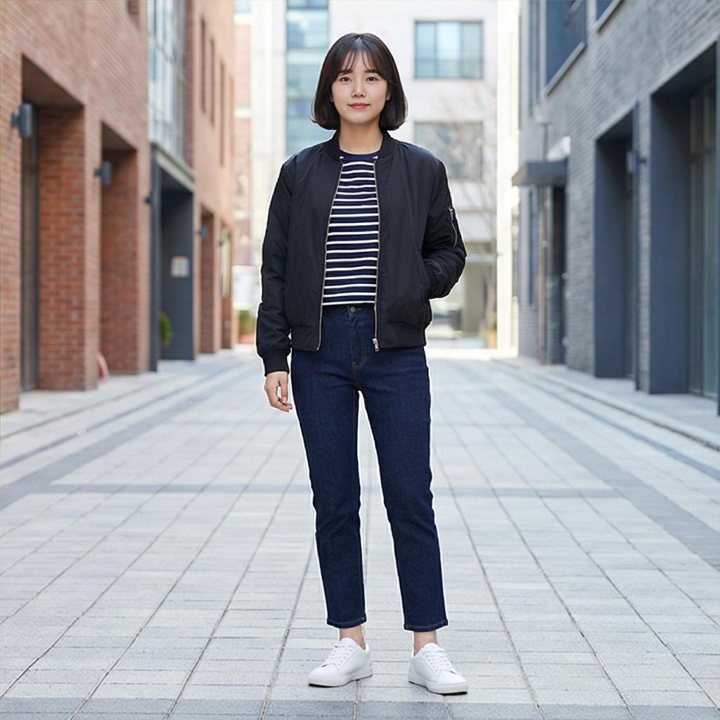 스트라이프 티셔츠와 자켓: 클래식한 데일리룩