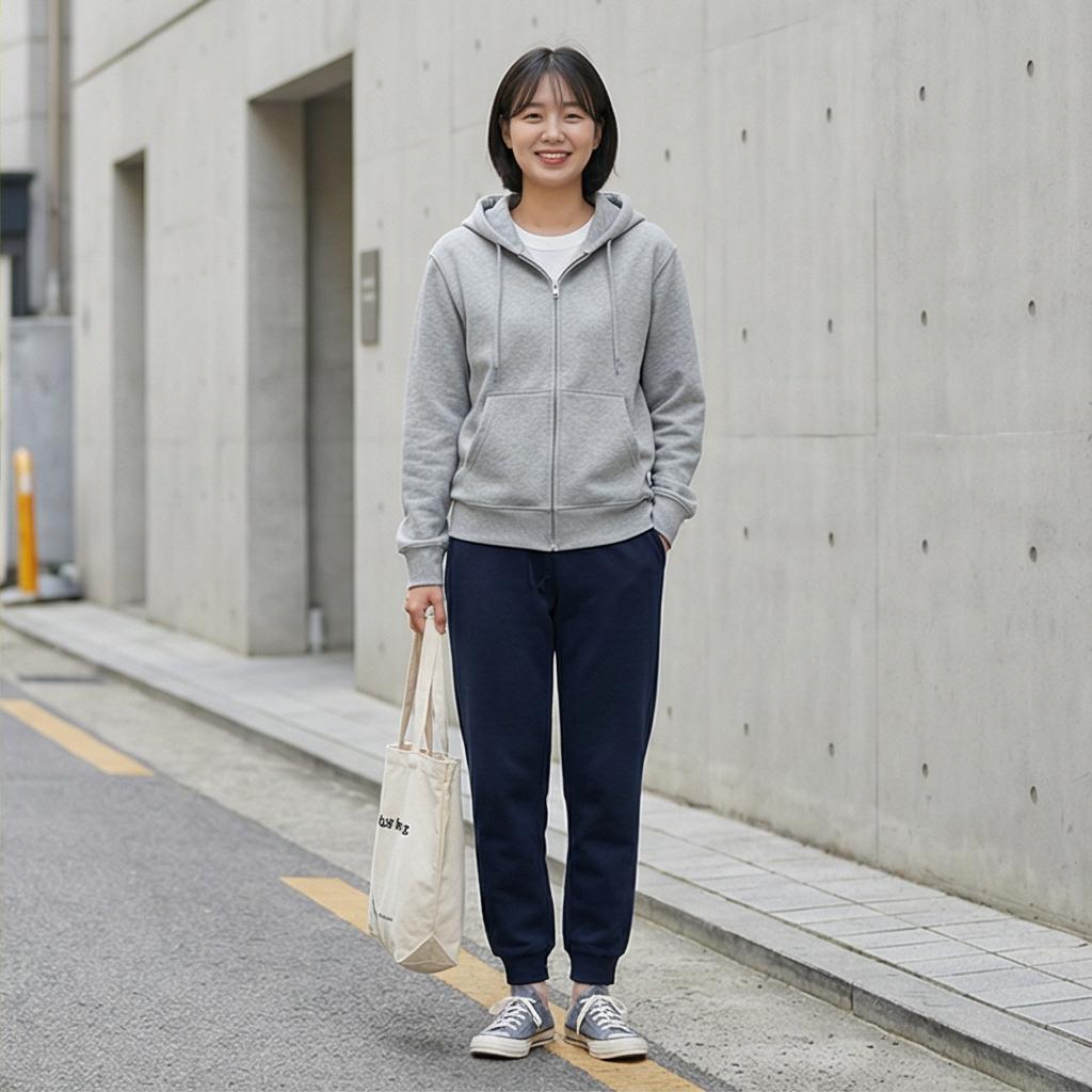 그레이 후드 집업: 여유로운 분위기의 스타일