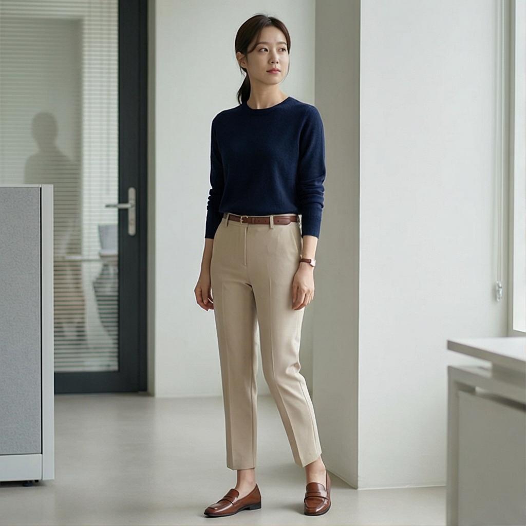 베이지색 슬랙스: 차분하고 단정한 오피스룩