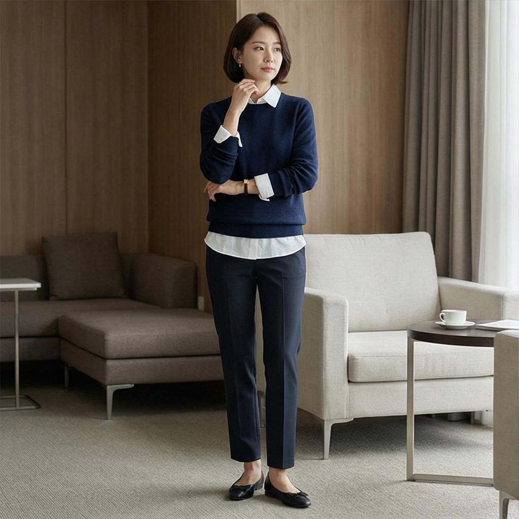 흰색 셔츠: 지적인 분위기의 비즈니스 캐주얼룩