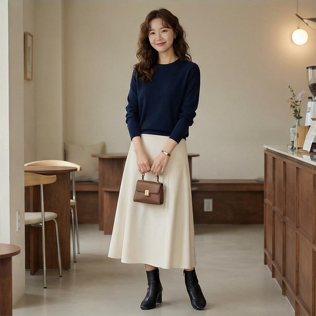 아이보리 롱 스커트: 부드러운 하객룩 & 데이트룩