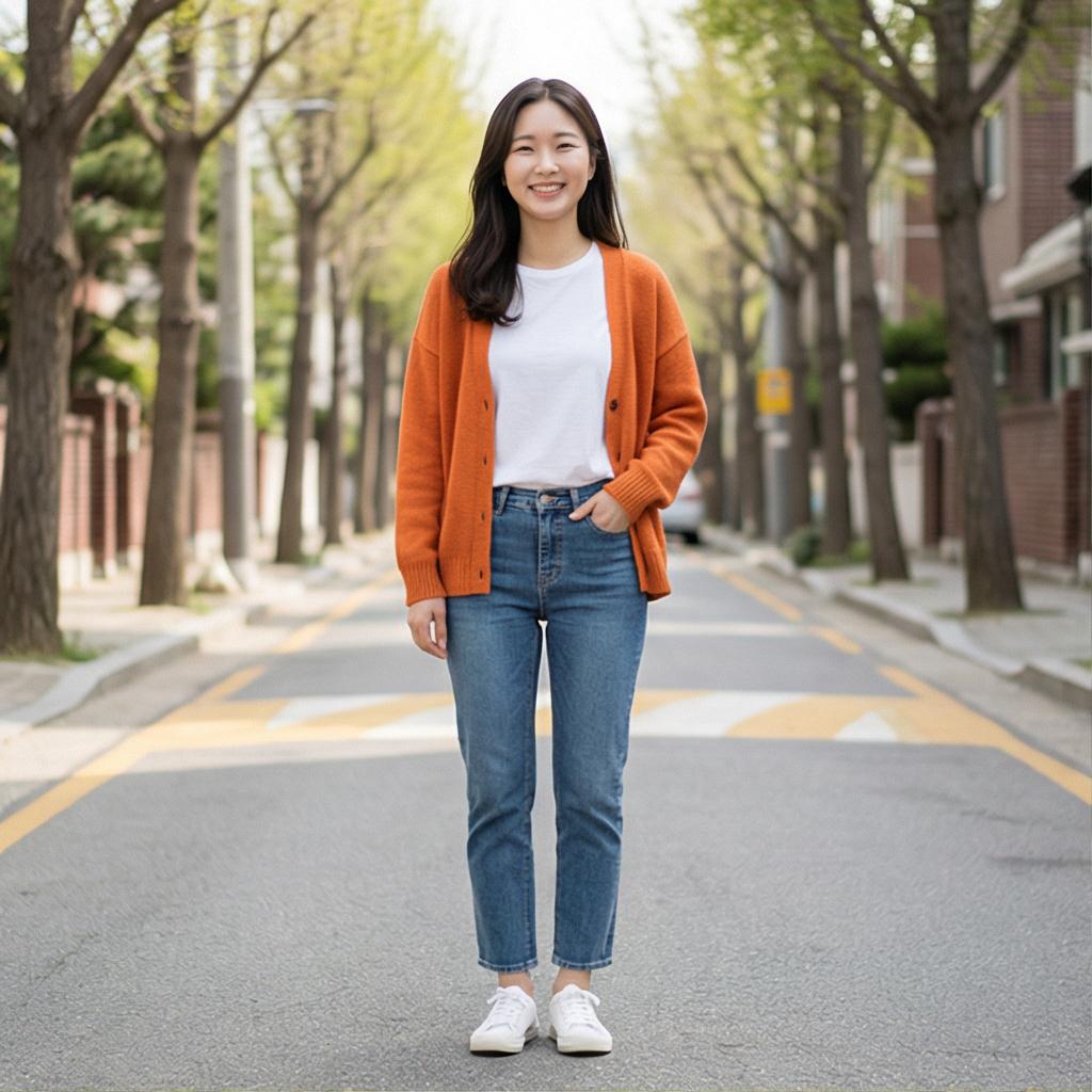 흰색 티셔츠와 중청 데님: 실패 없는 데일리룩
