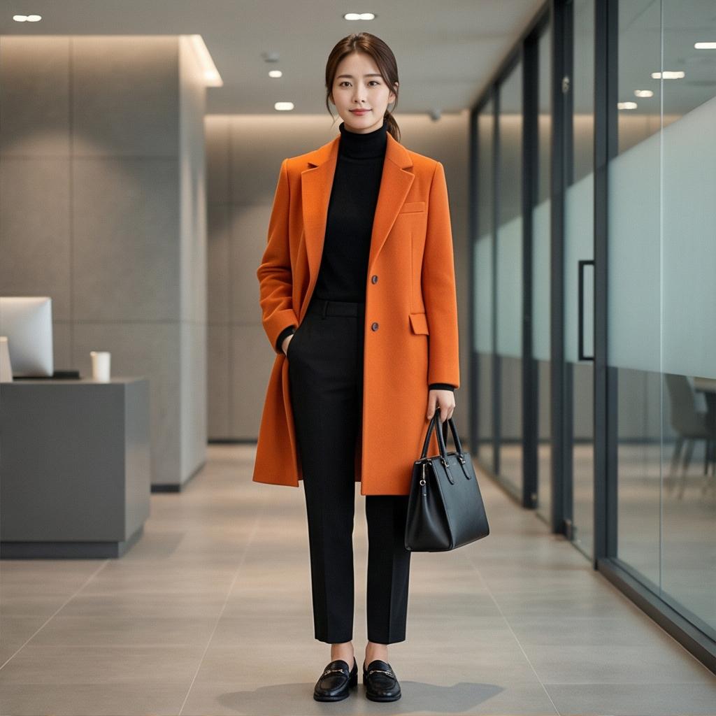 올블랙 이너와 슬랙스: 세련된 오피스 스타일