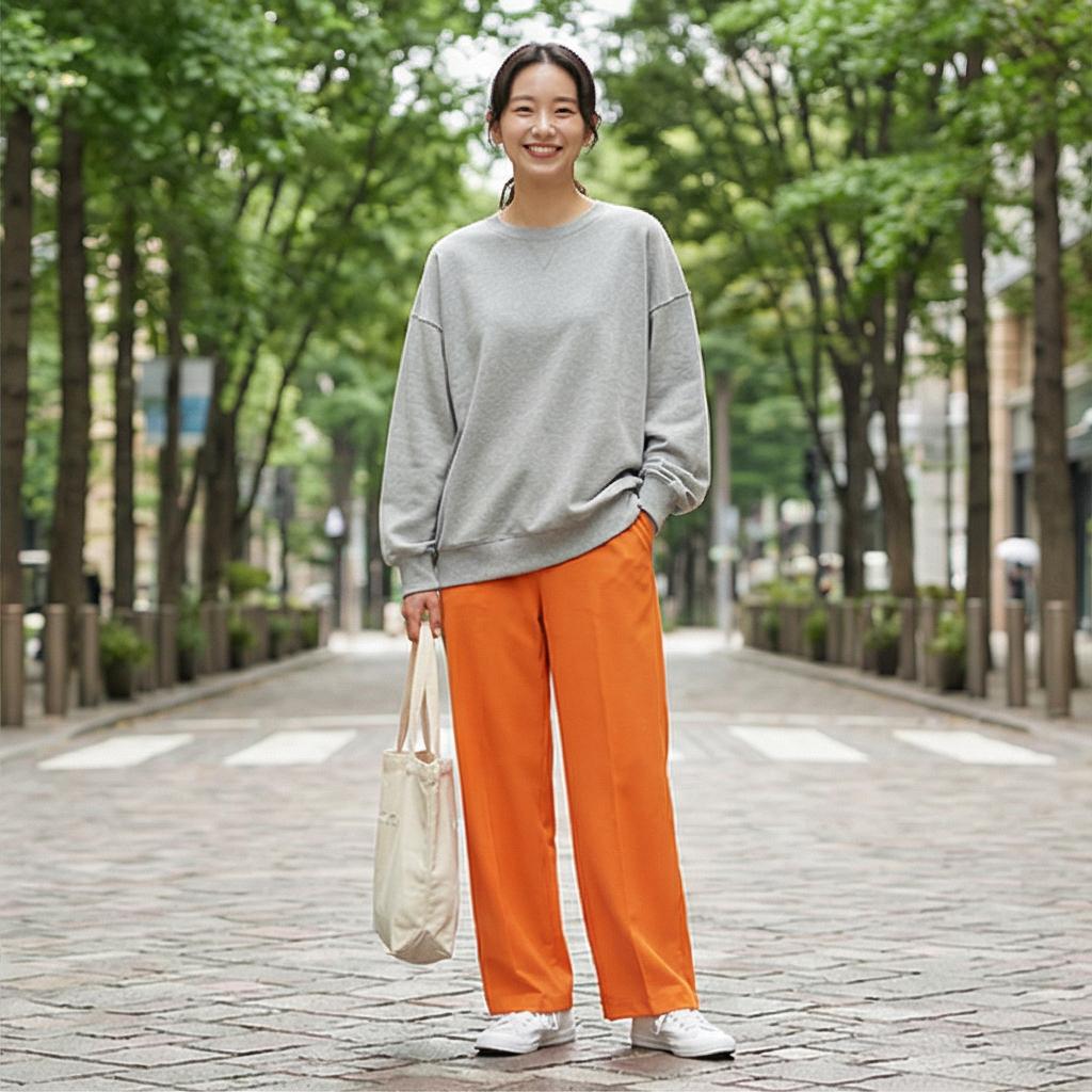 회색 맨투맨과 에코백: 편안한 꾸안꾸 나들이 스타일
