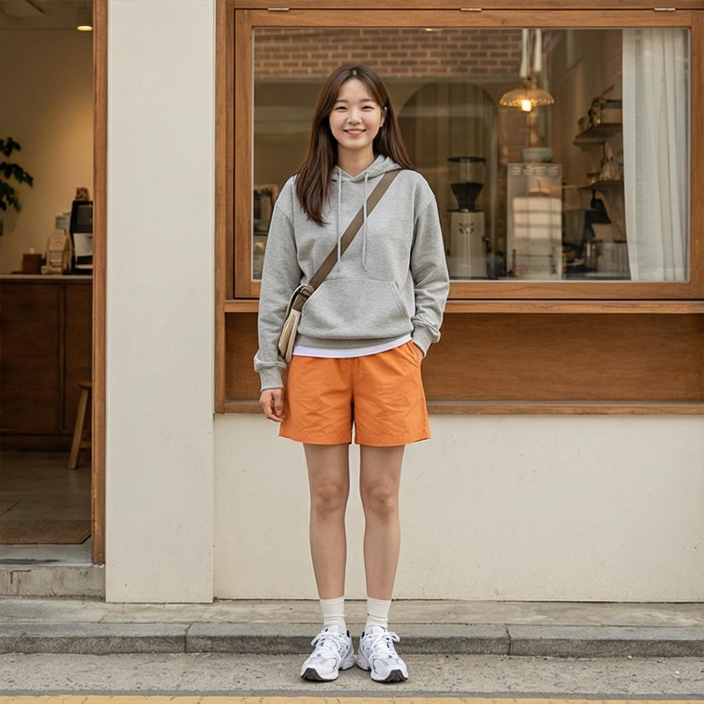 회색 맨투맨: 꾸안꾸 동네 마실 룩
