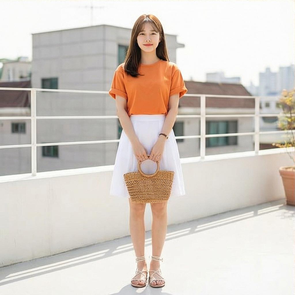 화이트 코튼 스커트: 화사한 나들이룩