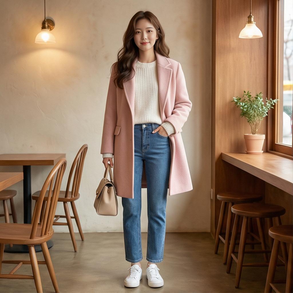 청바지와 흰색 니트: 편안한 데일리룩